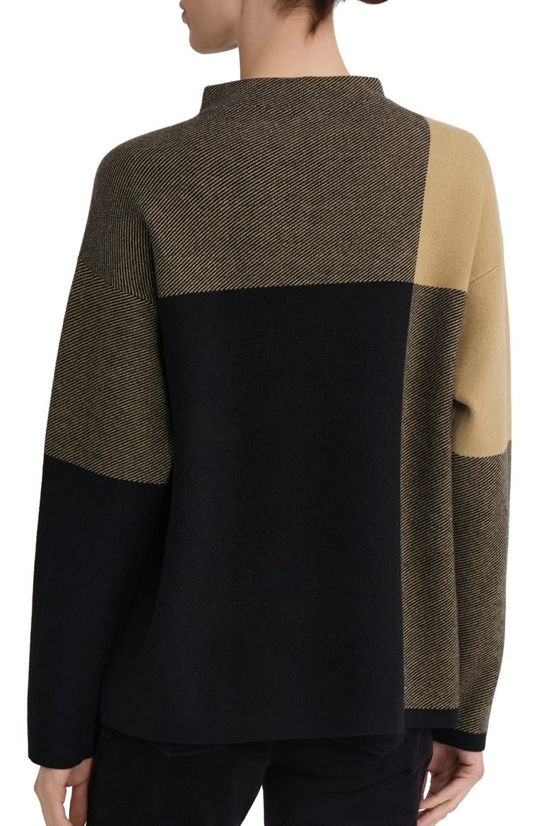 Jacquard Colorblock Mock Neck Sweater, Alternate, color, NATURAL CAMEL / JONES BLACK