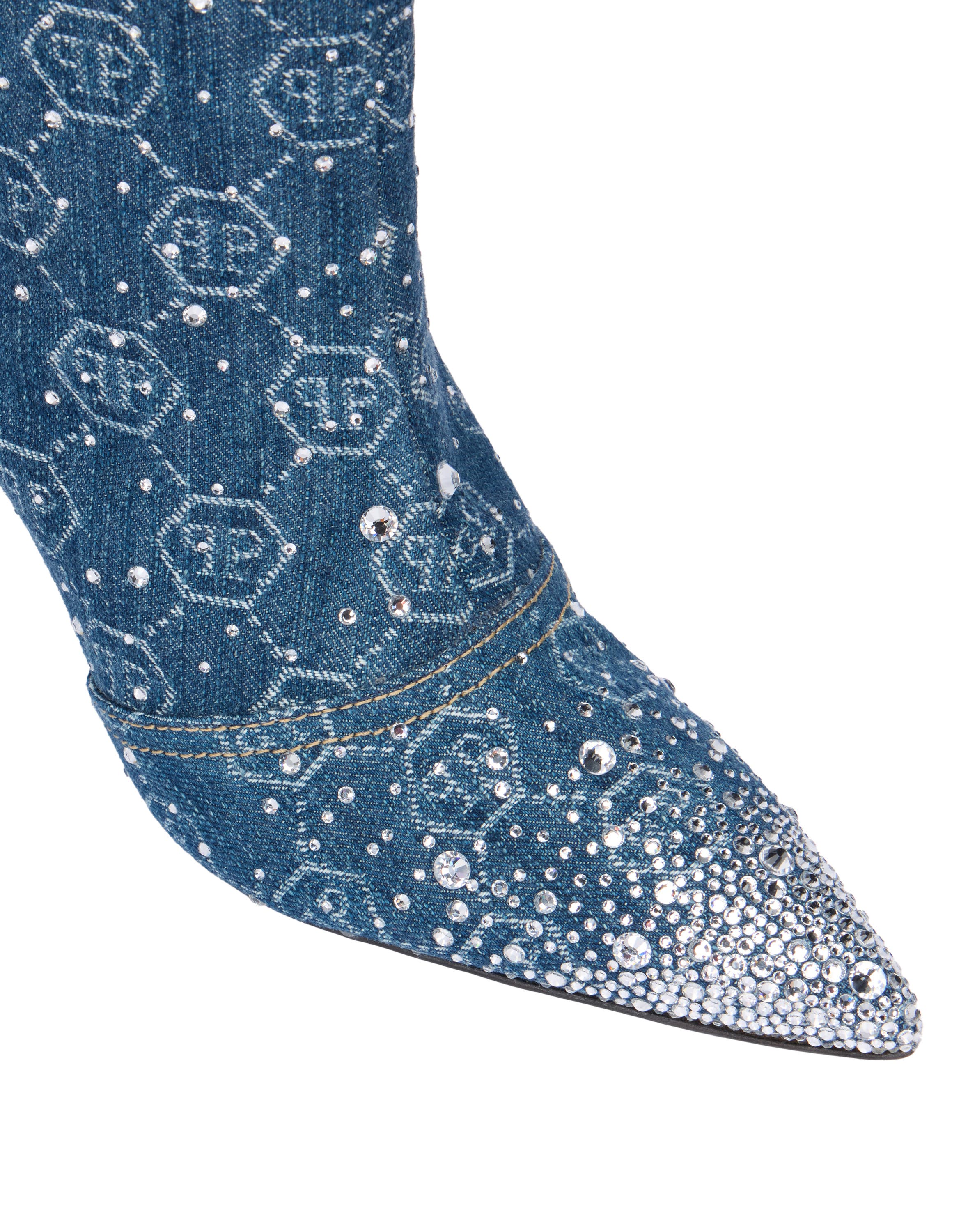 Denim Low Boots Monogram Strass 9 Women, Alternate, color, lightblue