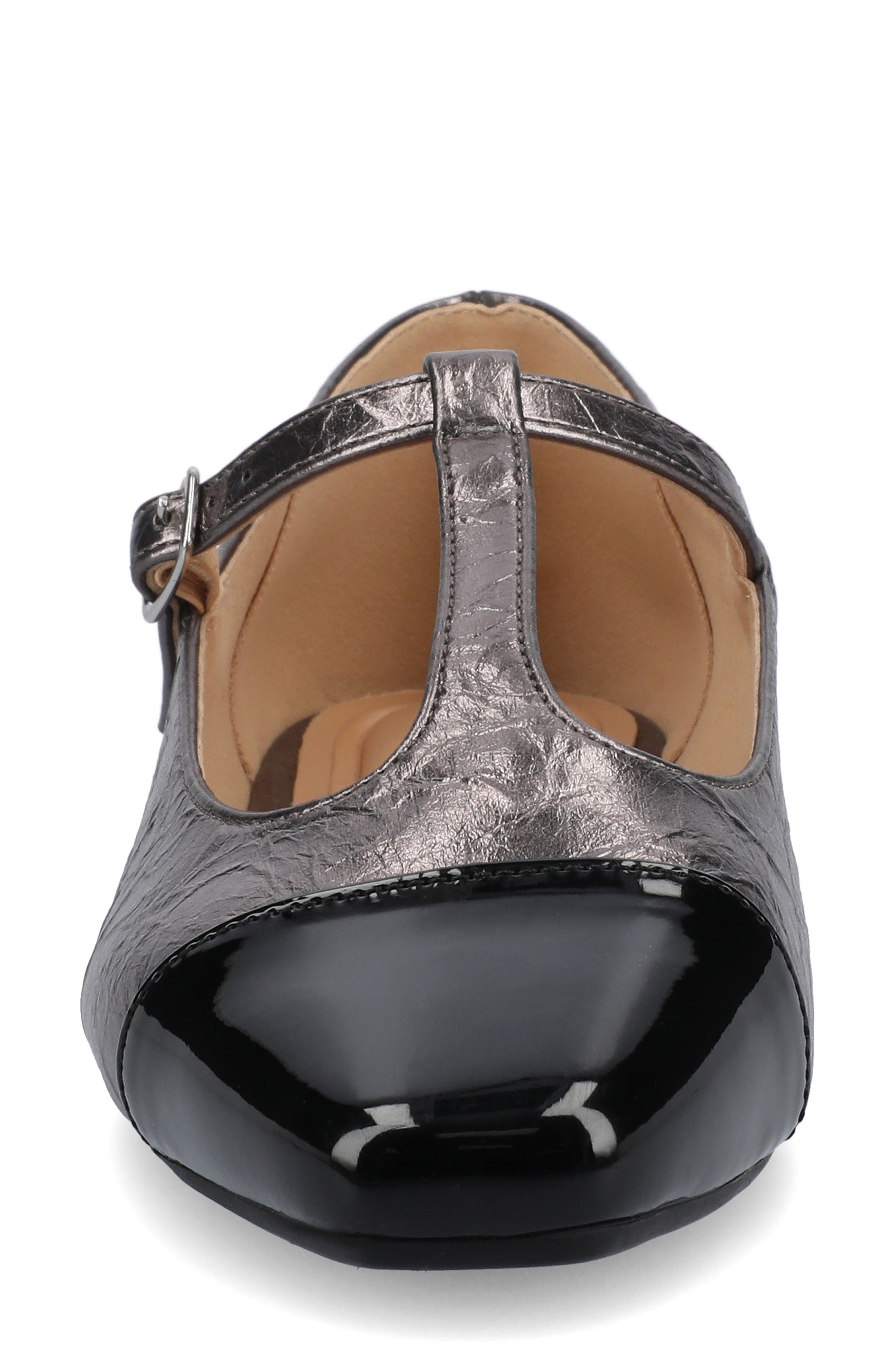 Thea T-Strap Flat, Alternate, color, PEWTER CRINKLE