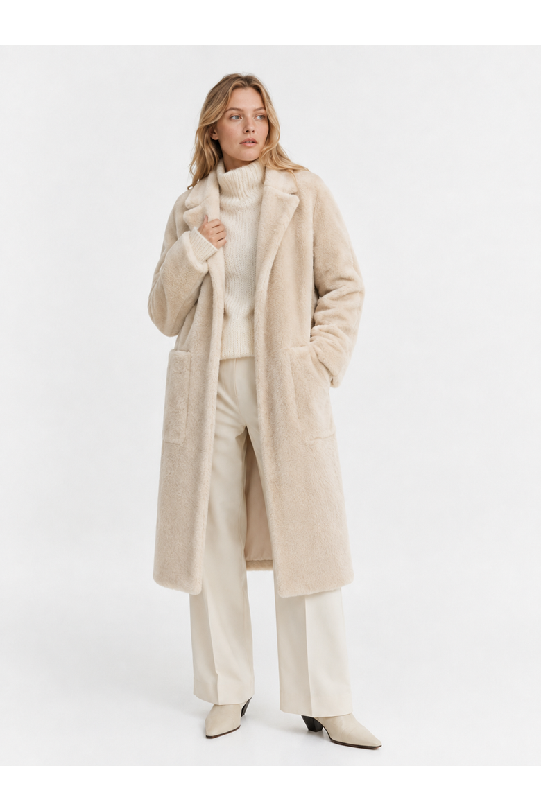 Melody Reversible Merino Shearling Coat with Leather Belt, Alternate, color, Ivory