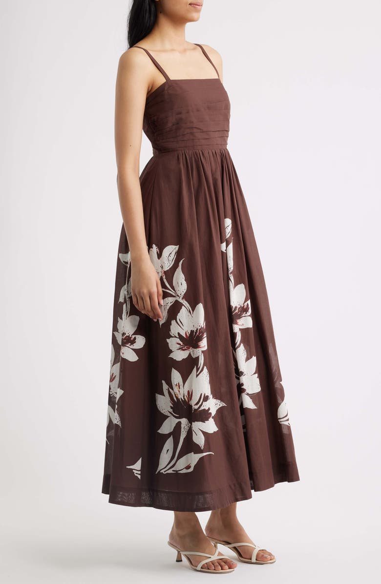 Tahari ASL Pleated Bodice Floral Print Maxi Dress, Alternate, color, Espresso Ivory