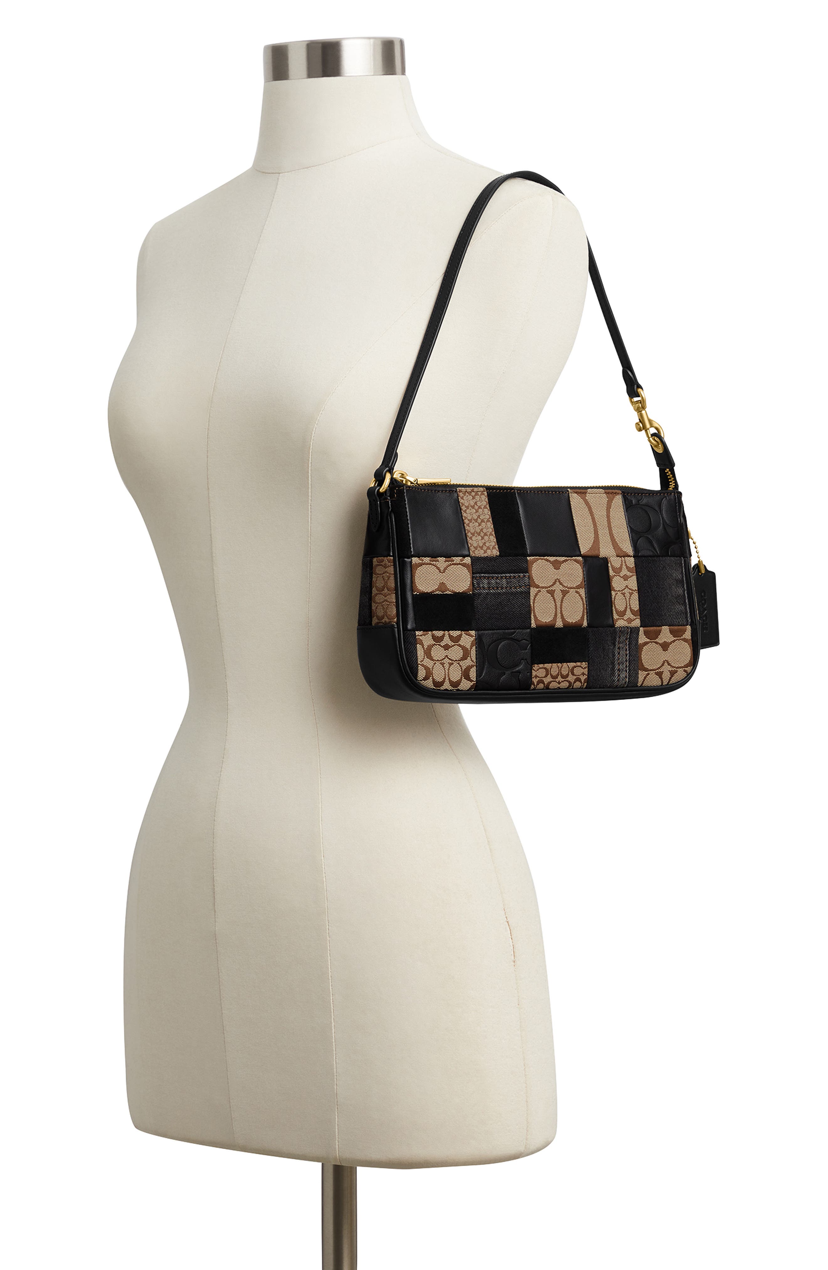 COACH Plaza Patchwork Leather & Canvas Shoulder Bag, Alternate, color, Black Multi