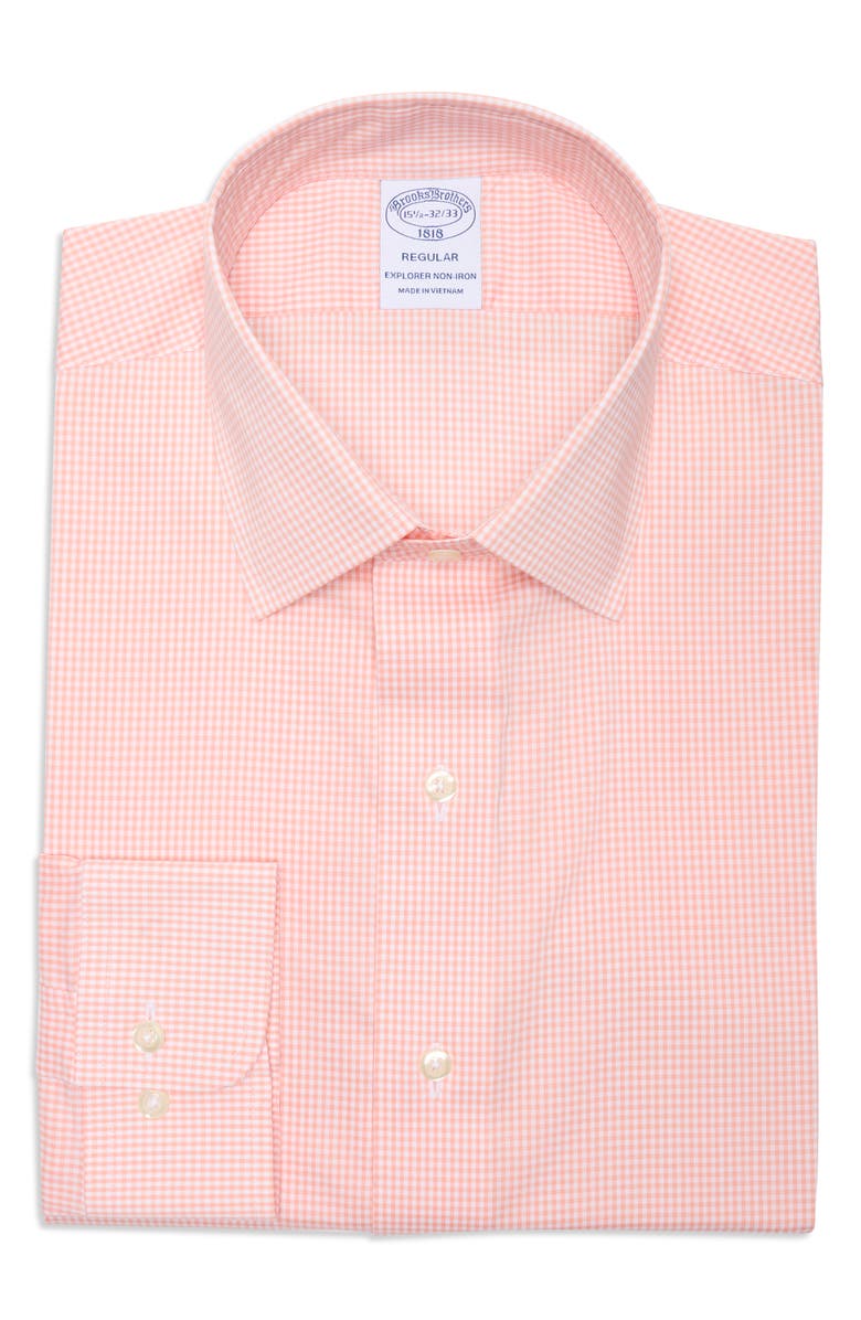 Brooks Brothers Trim Fit Check Button-Down Shirt, Main, color, Peachminiging