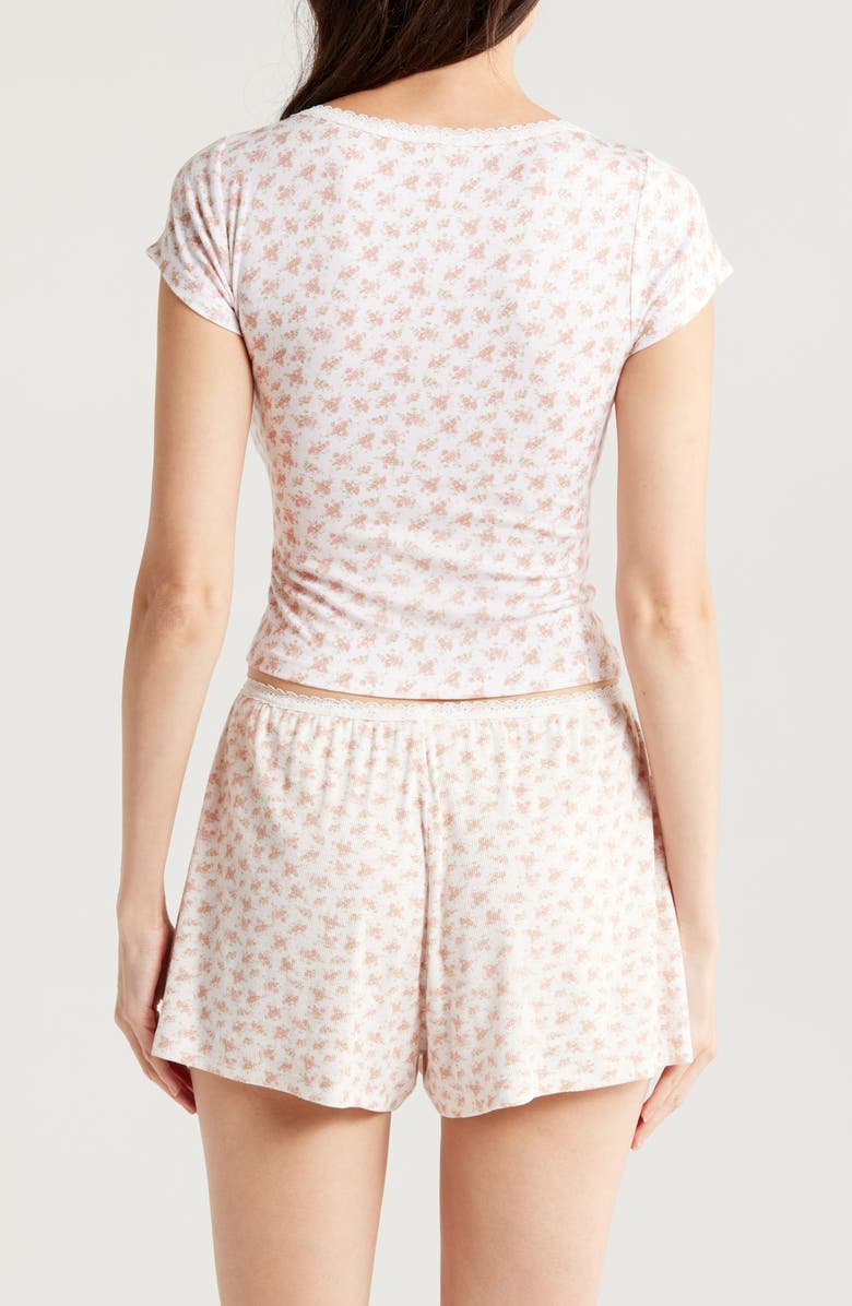 KILO BRAVA Lace Trim Stretch Modal Crop Top, Alternate, color, Ditsy Pink Floral