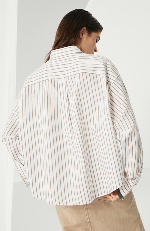 Shop Brunello Cucinelli Shirt With Monili In Tobacco