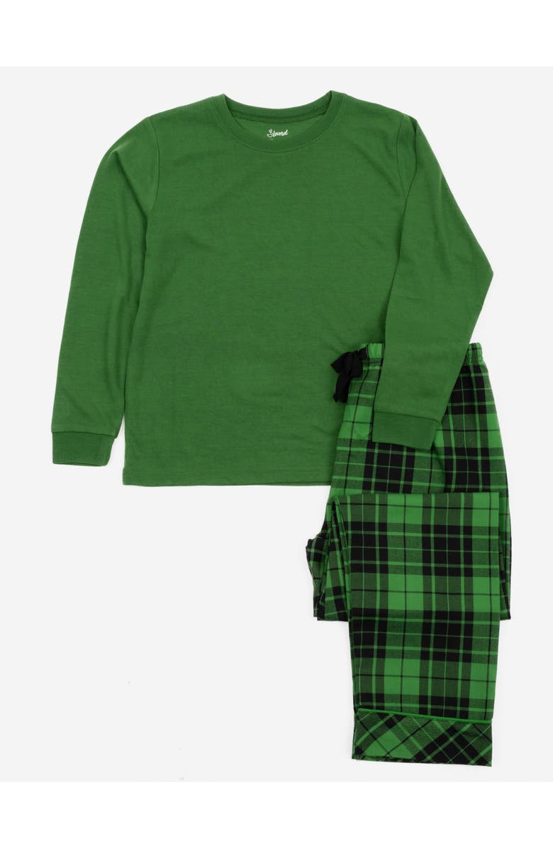 Leveret Kids Flannel Printed Holiday Pajama Set, Main, color, Plaid Black & Green