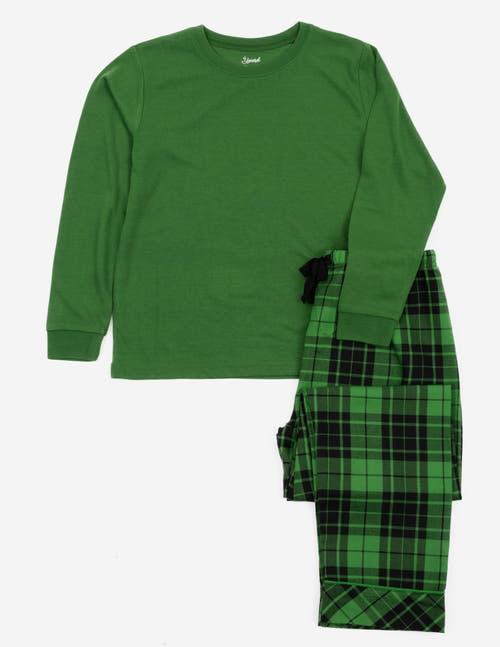 Leveret Kids Flannel Printed Holiday Pajama Set In Green