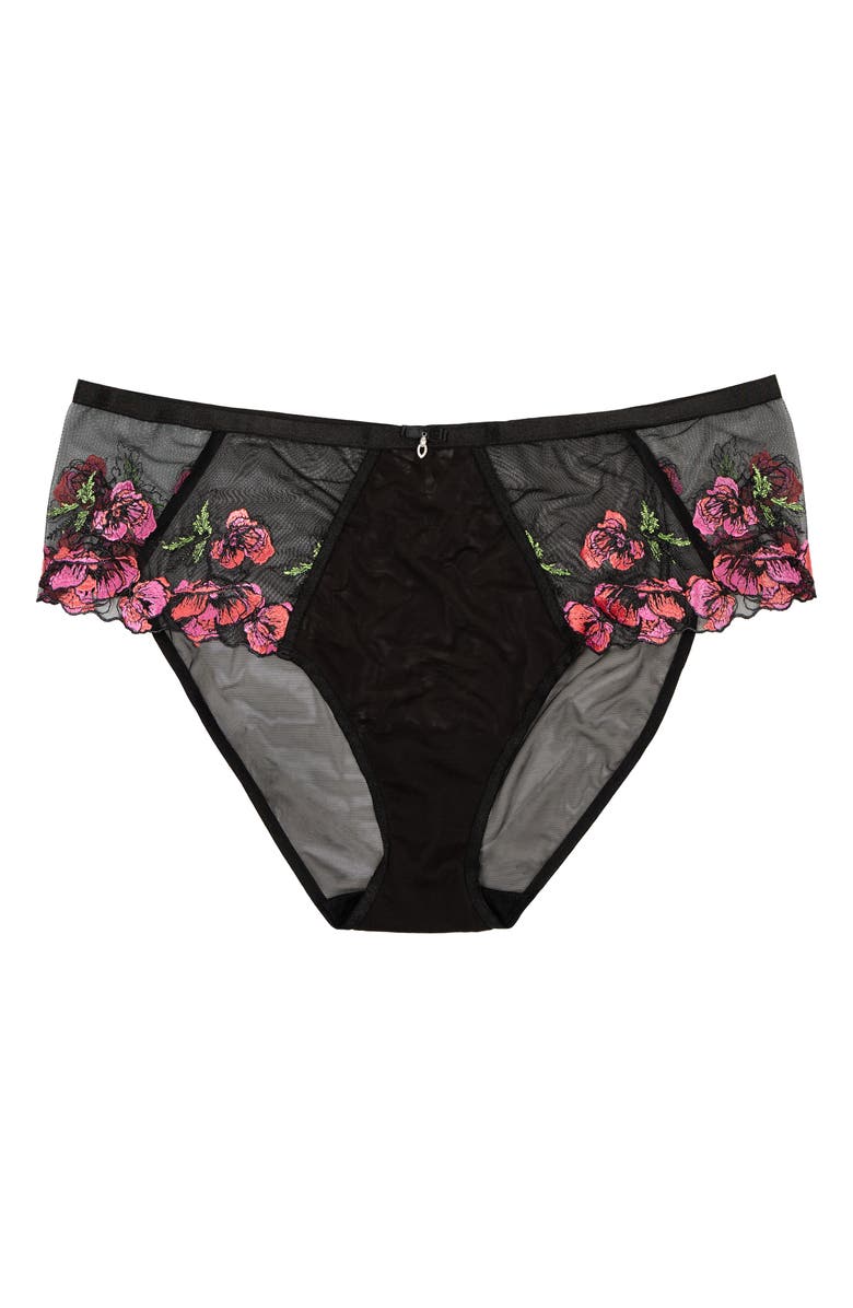 Curvy Couture Floral Embroidered Strappy Back Briefs, Alternate, color, Lush Black