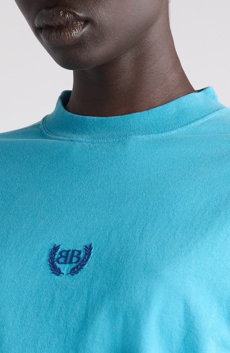 Balenciaga Laurel Embroidered Boxy Dry Jersey T-Shirt, Alternate, color, Azure/ Navy
