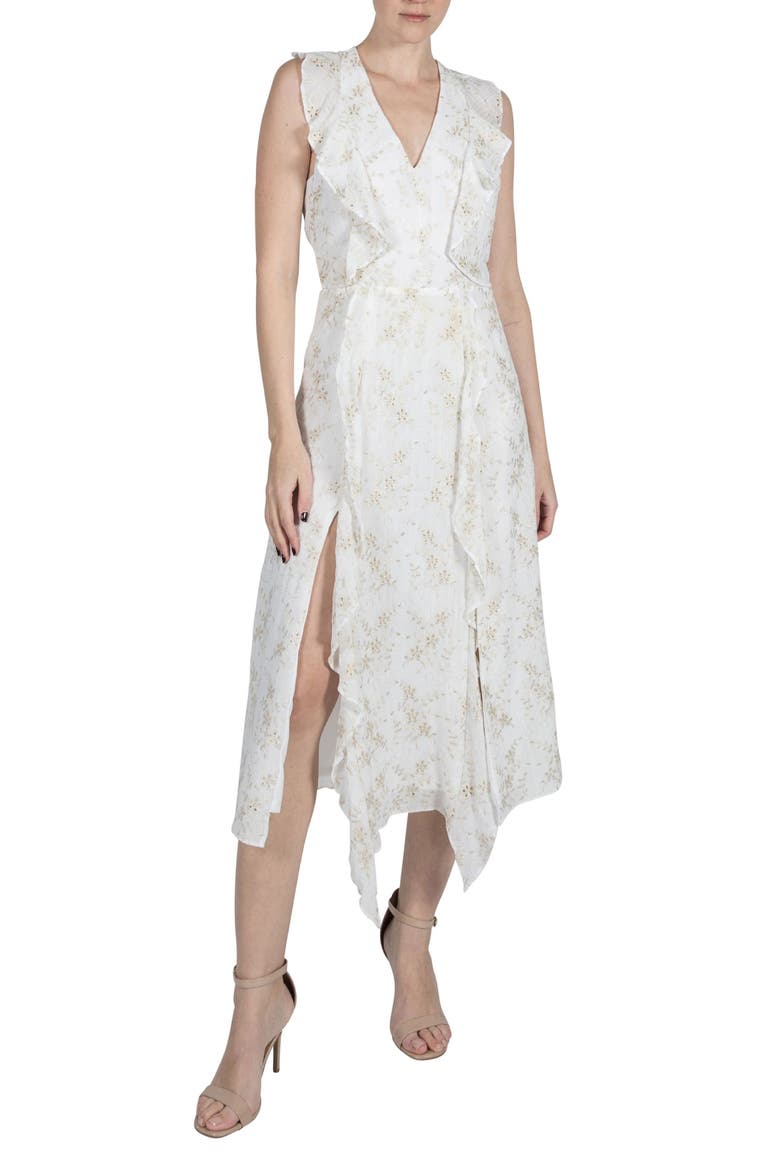 Ruffle Flutter Sleeve Eyelet Dress, Alternate, color, IVORY/ GOLD