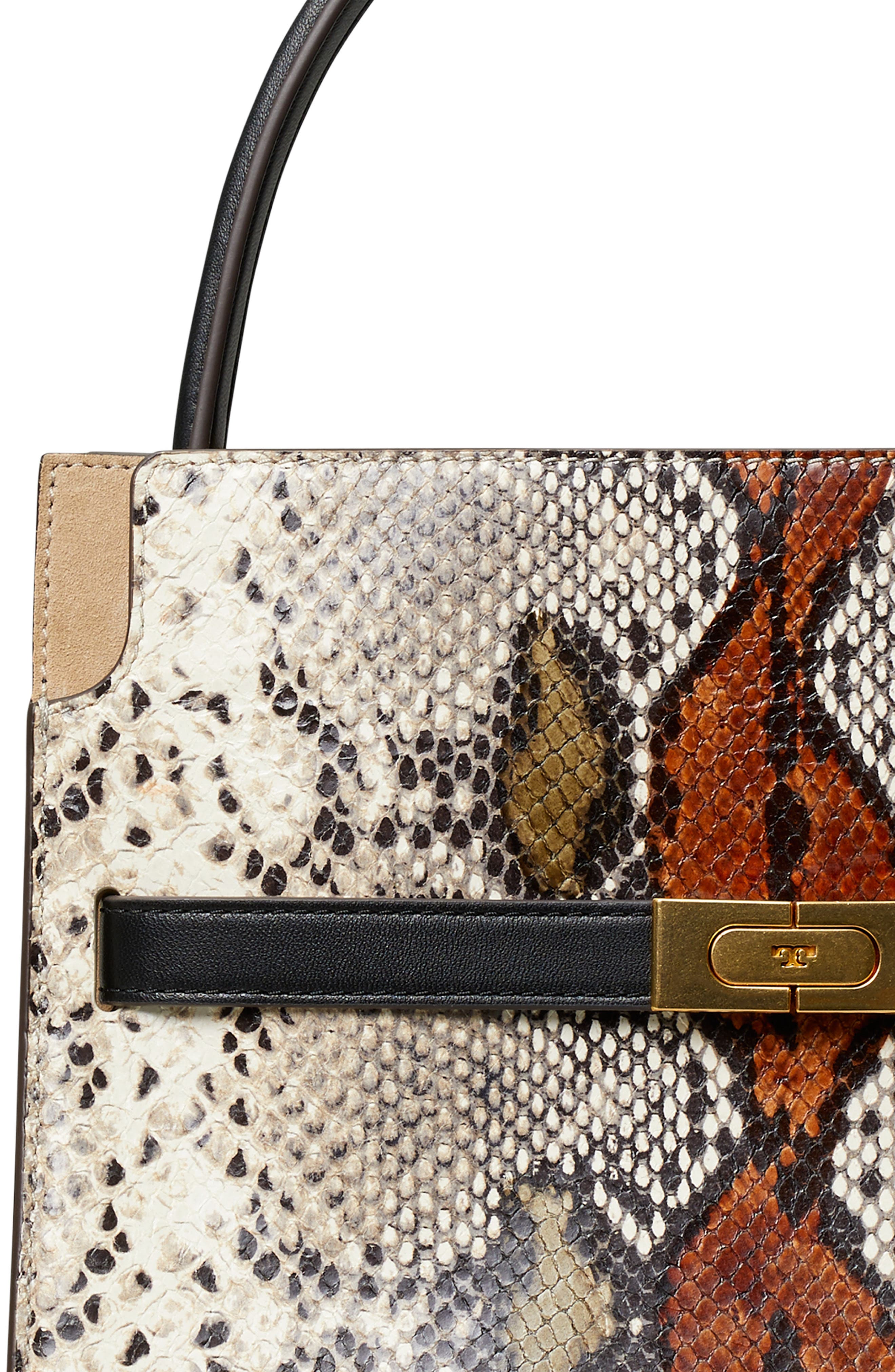 Tory Burch Small Lee Radziwill Snake Embossed Leather Double Bag, Alternate, color, 