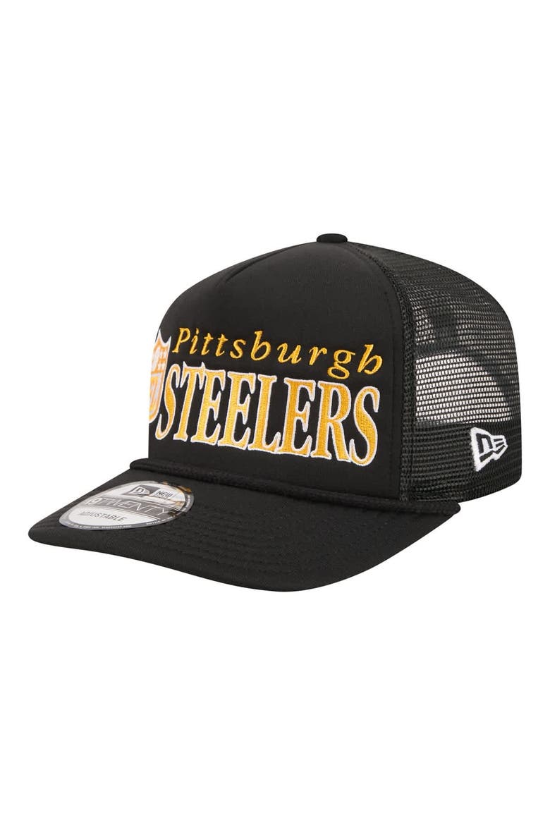 Men's New Era Black Pittsburgh Steelers Throwback Foam 19TWENTY Adjustable Hat, Alternate, color, Black