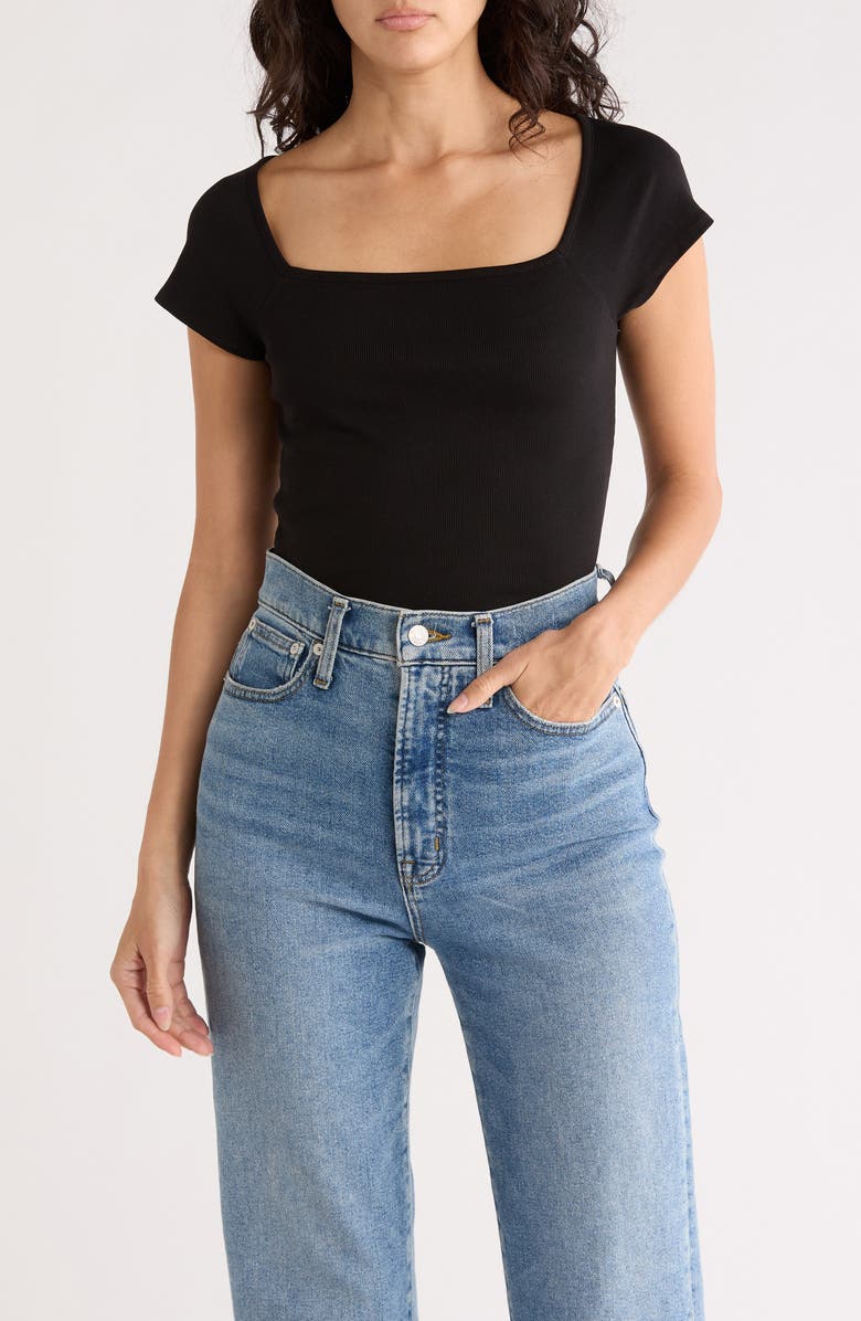 Madewell Brightside Square Neck T-Shirt, Main, color, Jet Black