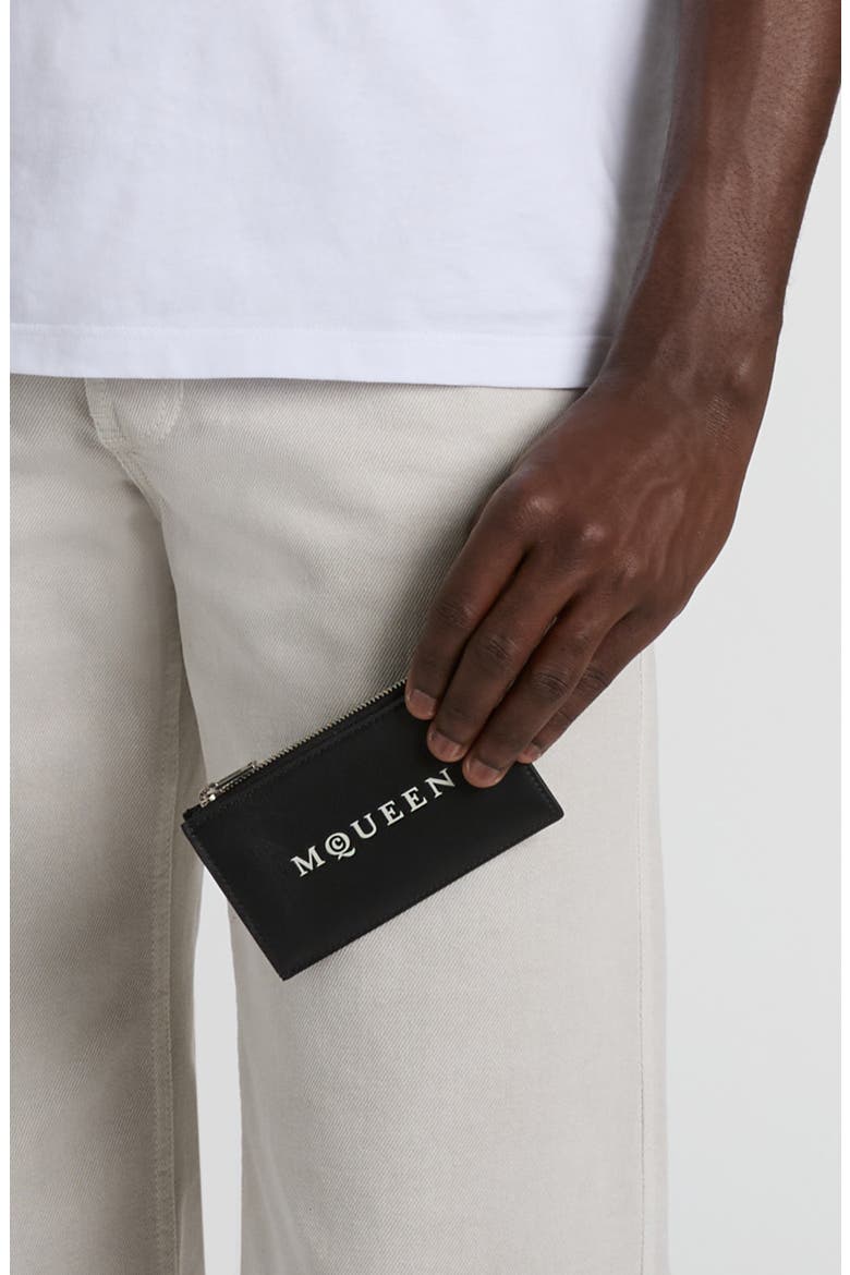 Logo Leather Zip Card Case, Alternate, color, BLACK/ BONE/ SILVER