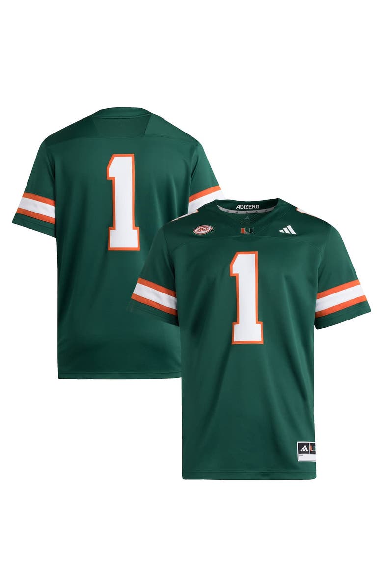 adidas Men's adidas #1 Green Miami Hurricanes Premier Jersey, Alternate, color, Green