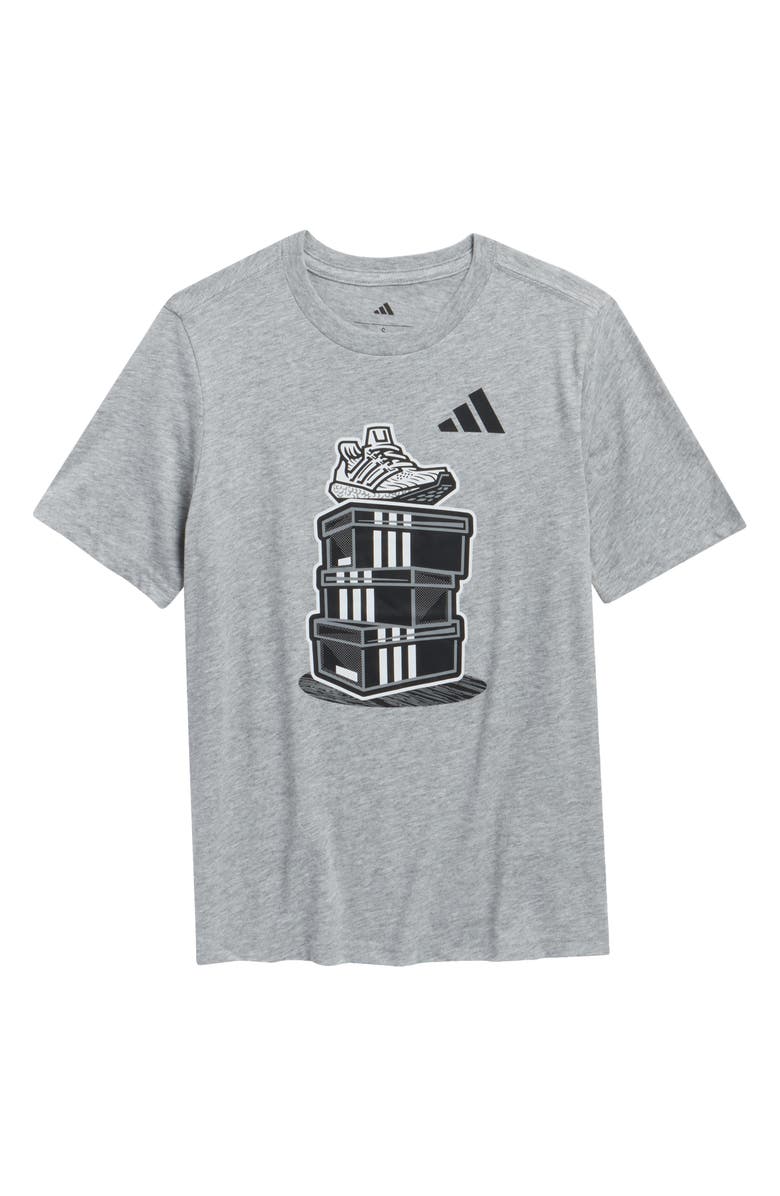 adidas Kids' Short Sleeve Stacked Shoebox T-Shirt, Main, color, Medium Grey Heather