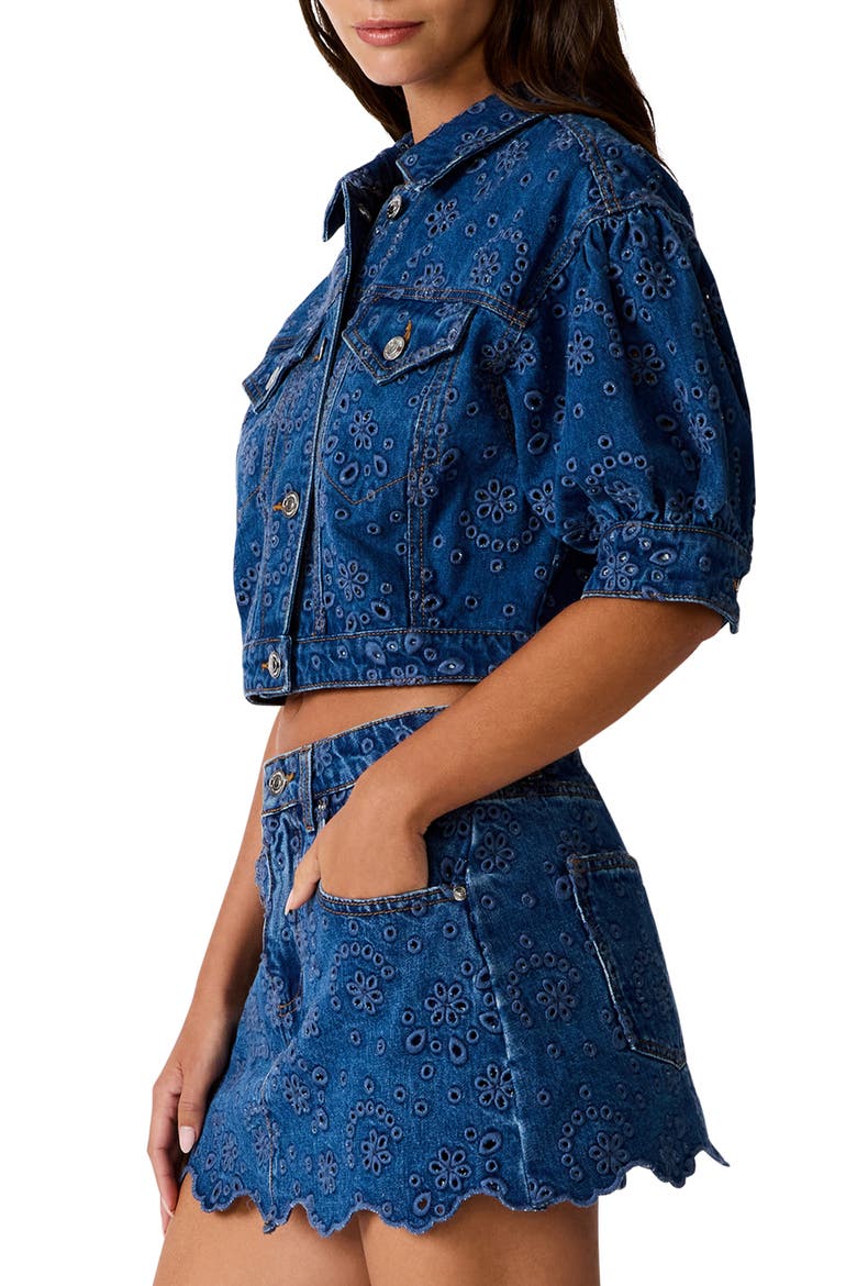 Serafina Crop Denim Eyelet Jacket, Alternate, color, BLUE DEPTHS