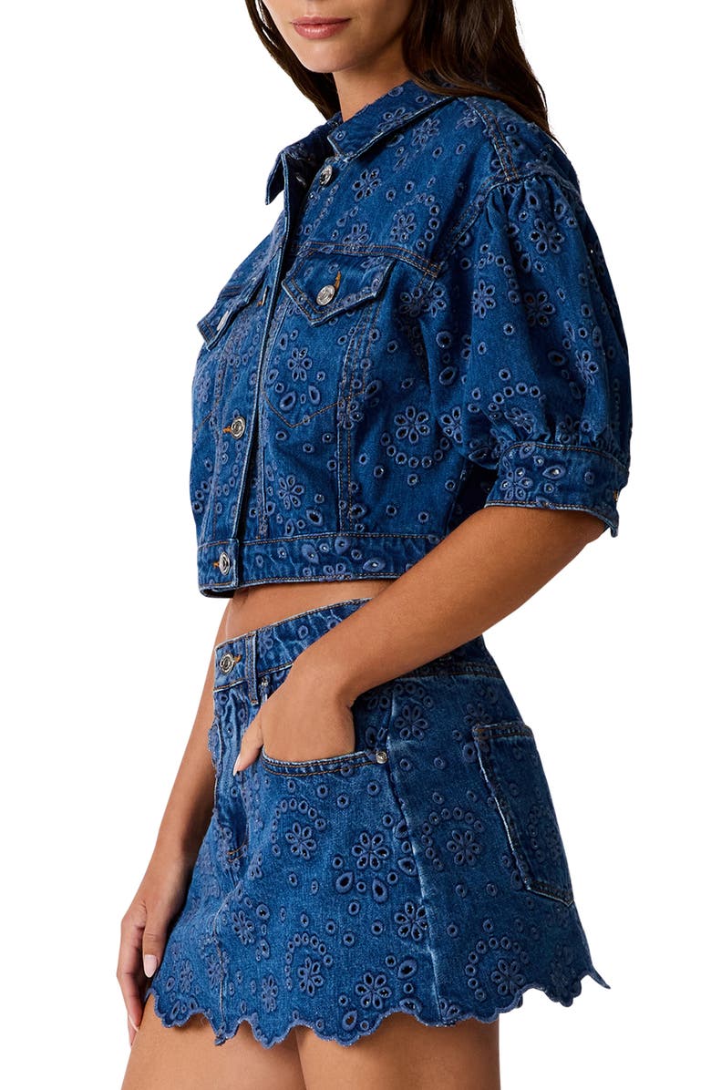 Steve Madden Serafina Crop Denim Eyelet Jacket, Alternate, color, Blue Depths