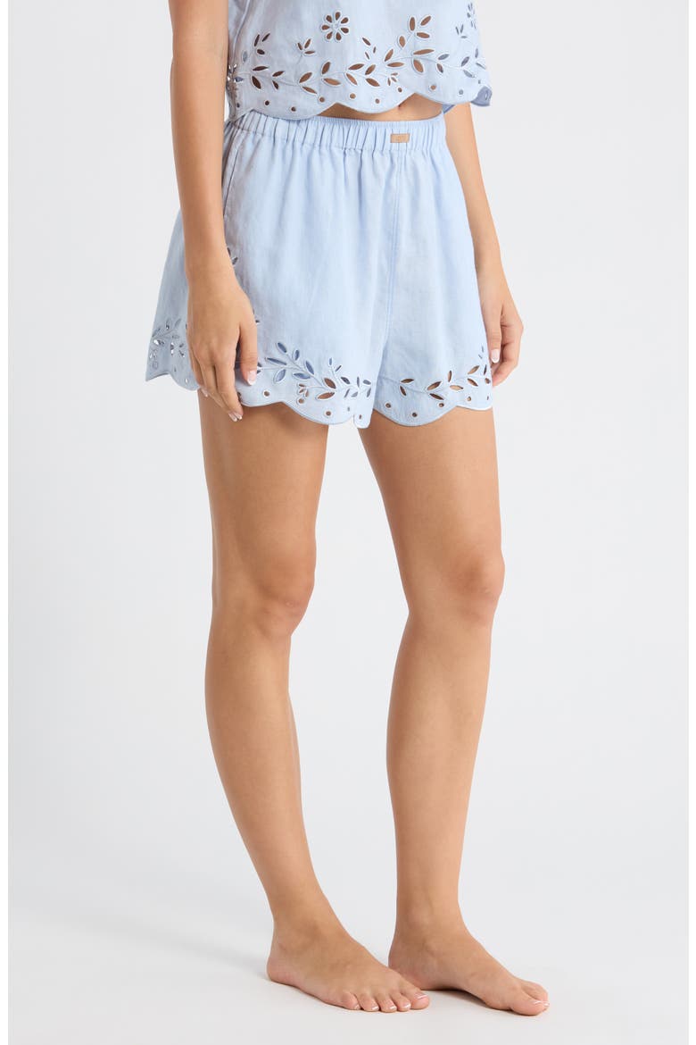 Embroidered Eyelet Linen Shorts, Alternate, color, WHISPER BLUE