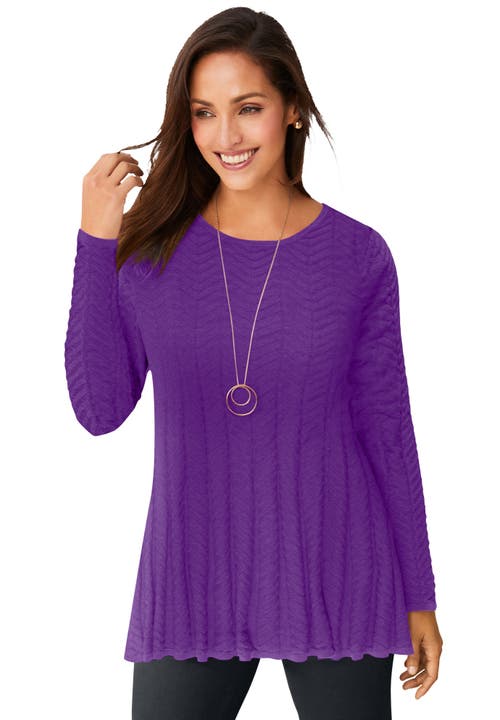 Jessica London Chevron Fit & Flare Sweater In Purple