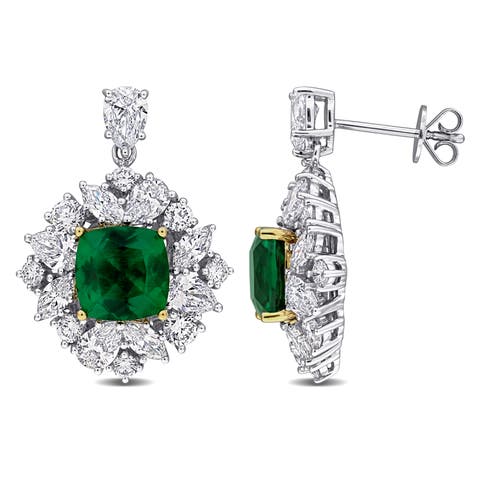 Created Emerald & Diamond Earrings 18k