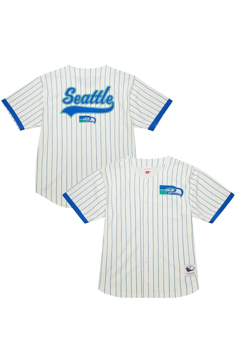 Mitchell & Ness Men's Mitchell & Ness Cream Seattle Seahawks Vintage Logo Final Seconds Full-Button Mesh Top, Main, color, Cream