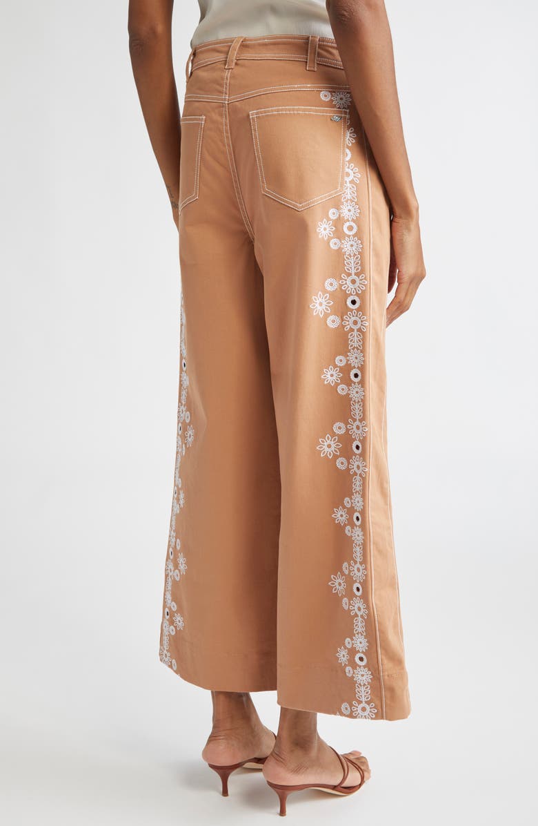 Cinq à Sept Mazie Eyelet Detail Stretch Cotton Pants, Alternate, color, Sahara/ White