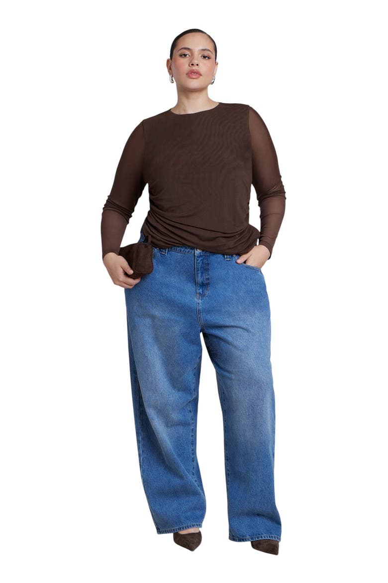 Mesh Draped Waist Top (plus), Alternate, color, CHICORY COFFEE