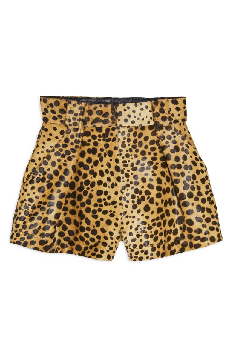 Topshop Leopard Print Genuine Calf Hair Shorts, Alternate, color,