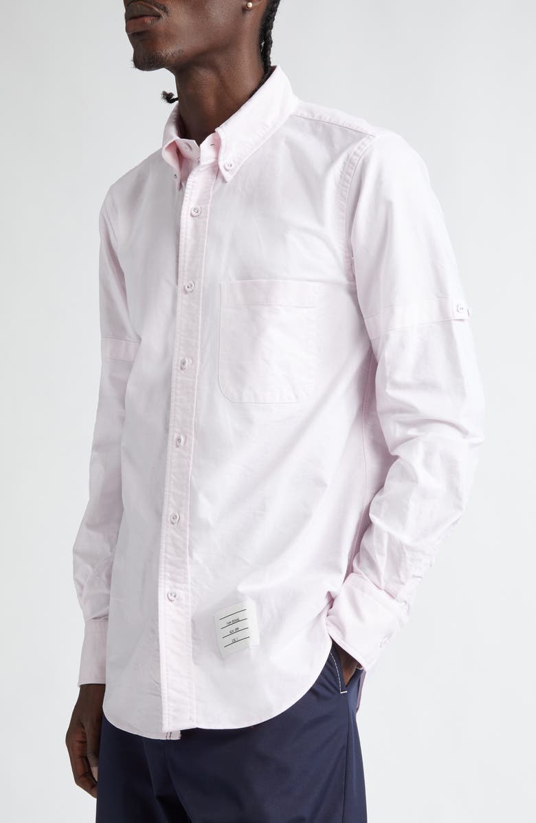 Thom Browne Straight Fit Cotton Oxford Button-Down Shirt, Alternate, color, Light Pink