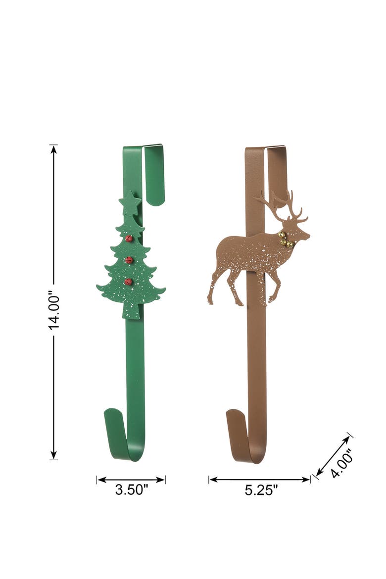 Christmas Metal Tree & Reindeer Wreath Hanger, Alternate, color, Green