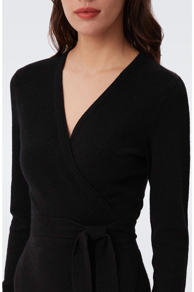 Astrid Long Sleeve Wool & Cashmere Wrap Sweater Dress, Alternate, color, BLACK