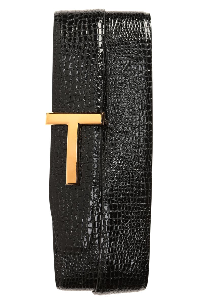 TOM FORD T Icon Reversible Lizard Embossed Leather Belt, Main, color, 