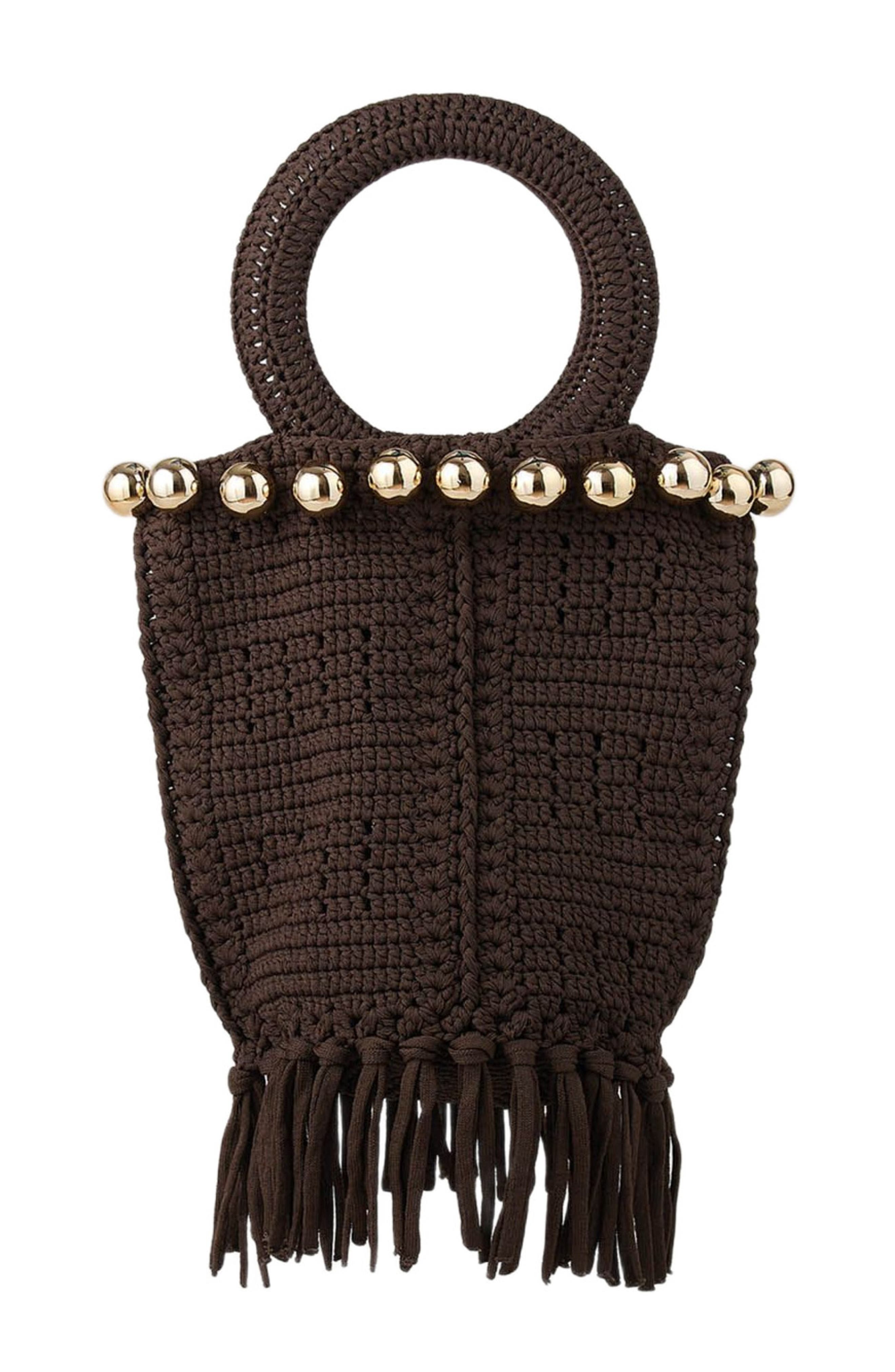 SANDRO Small beaded fringed crochet bag, Main, color, 