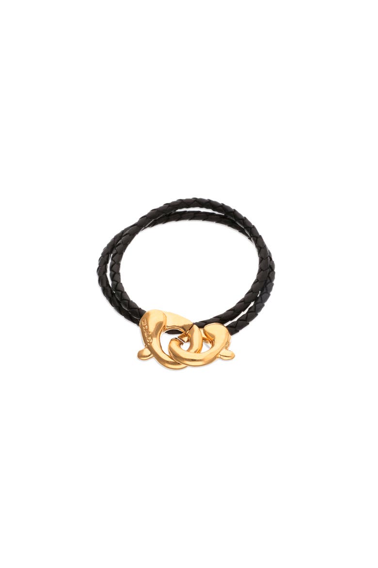 Black double leather strap with 18k gold-plated interlocking carabiner detail, Main, color, Gold