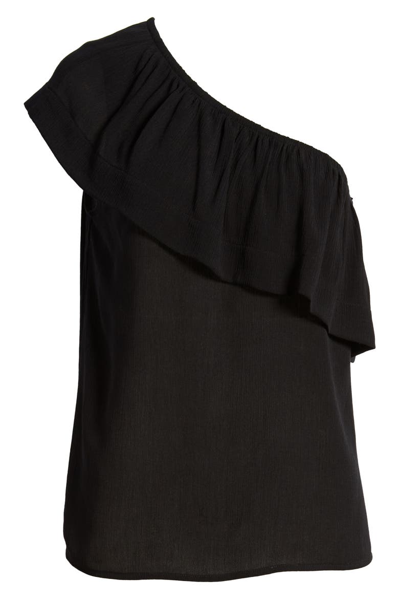 Gibson x Hi Sugarplum! Ibiza One-Shoulder Ruffle Top, Alternate, color, BLACK