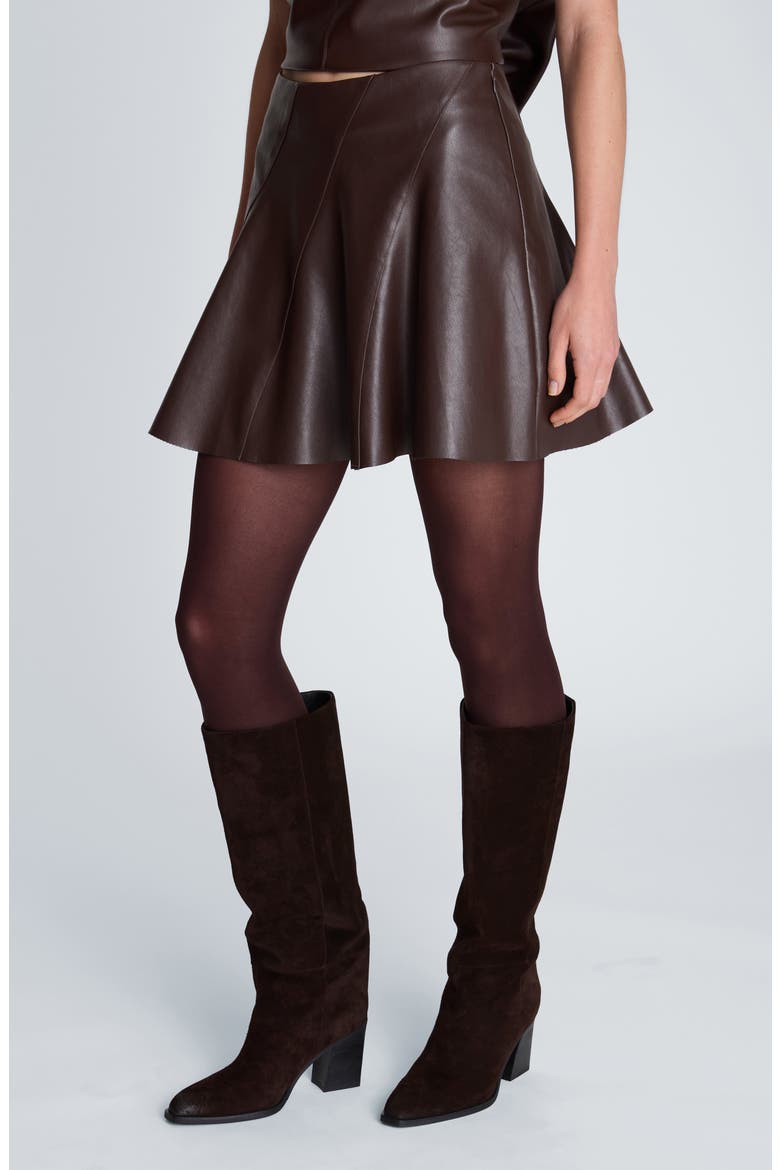 Faux Leather Seamed Flare Miniskirt, Alternate, color, MEDIUM BARK