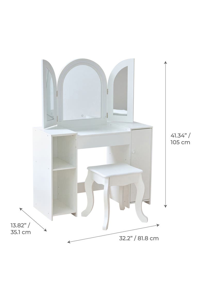 Deluxe Glow Wooden Vanity Table & Stool Set, Alternate, color, WHITE