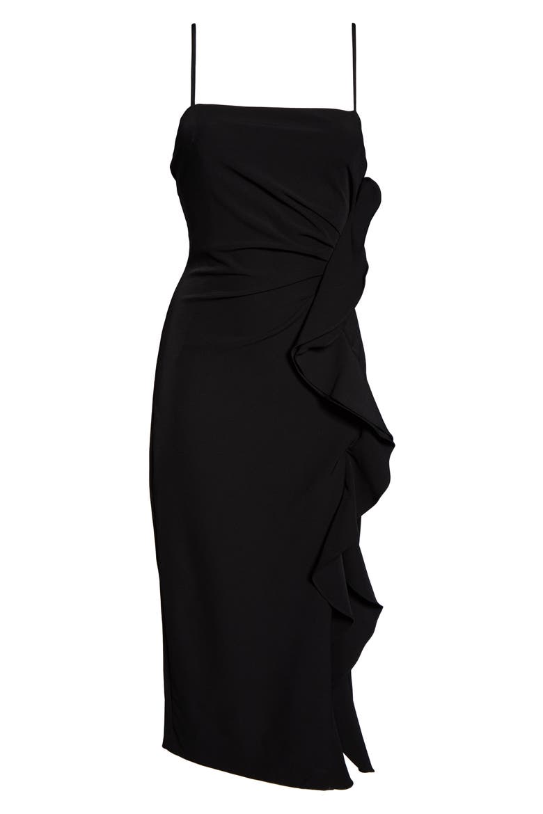 Rona Ruffle Midi Dress, Alternate, color, BLACK