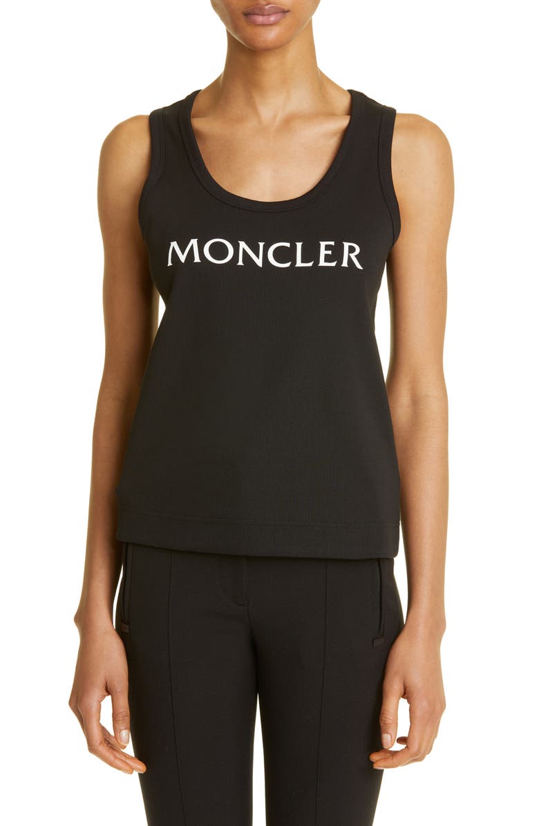 Moncler Logo Cotton Rib Tank Top, Main, color,