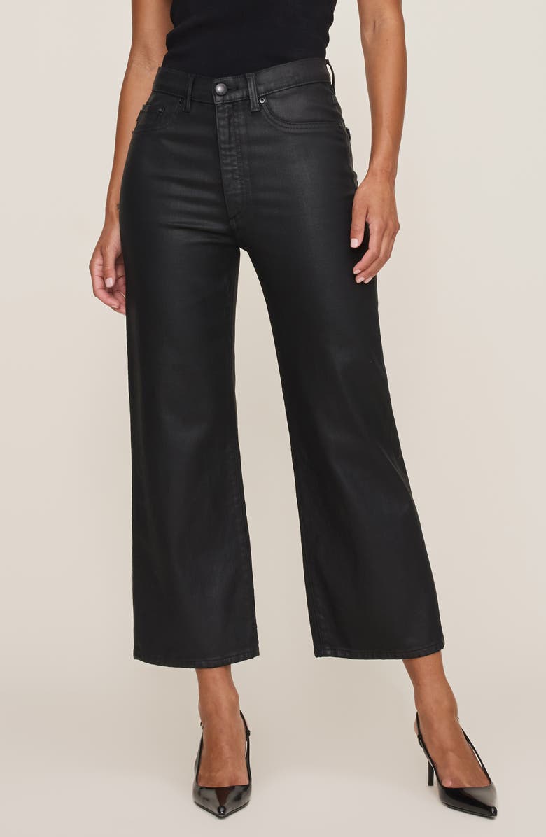 DL1961 Karmine Refined Coated Ankle Wide Leg Jeans, Main, color, Black Coated