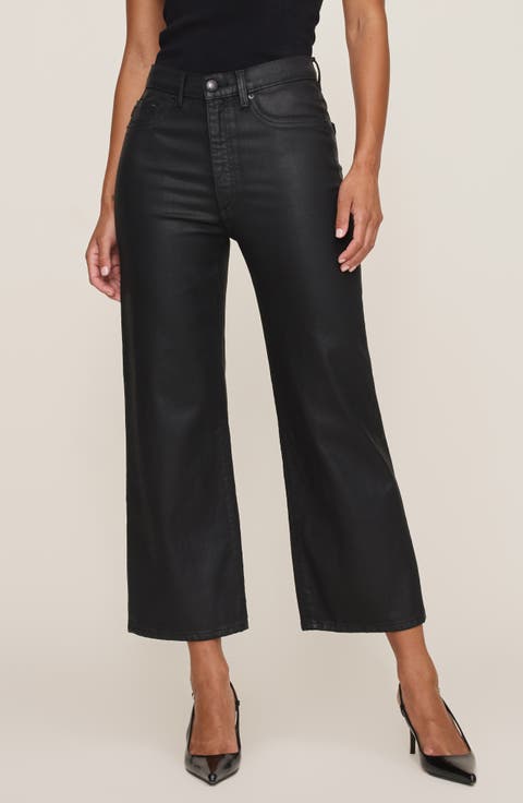 Karmine Refined Coated Ankle Wide Leg Jeans (Black Coated)