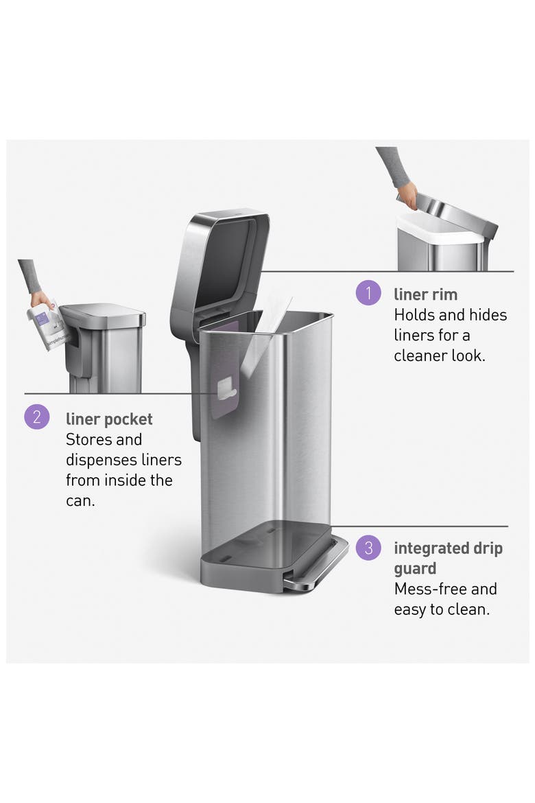 58L Dual Compartment Rectangular Step Trash Can, Alternate, color, BRUSHED