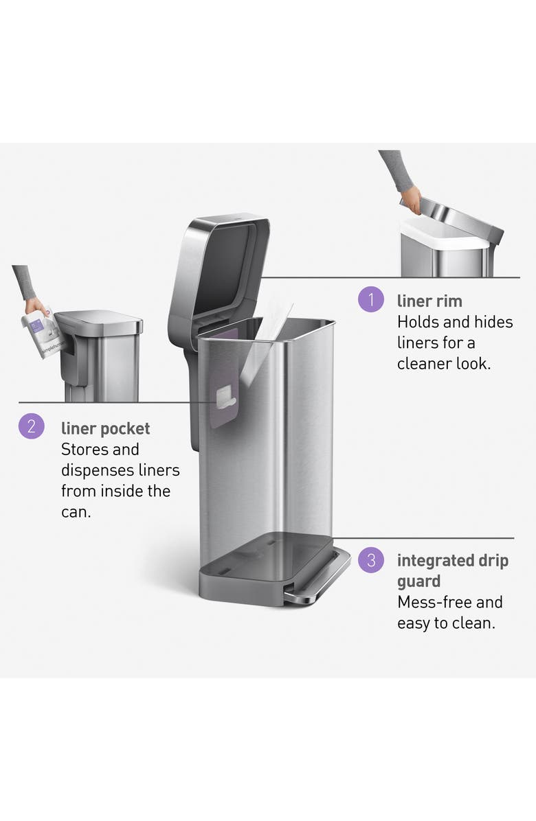 simplehuman 58L Dual Compartment Rectangular Step Trash Can, Alternate, color, 