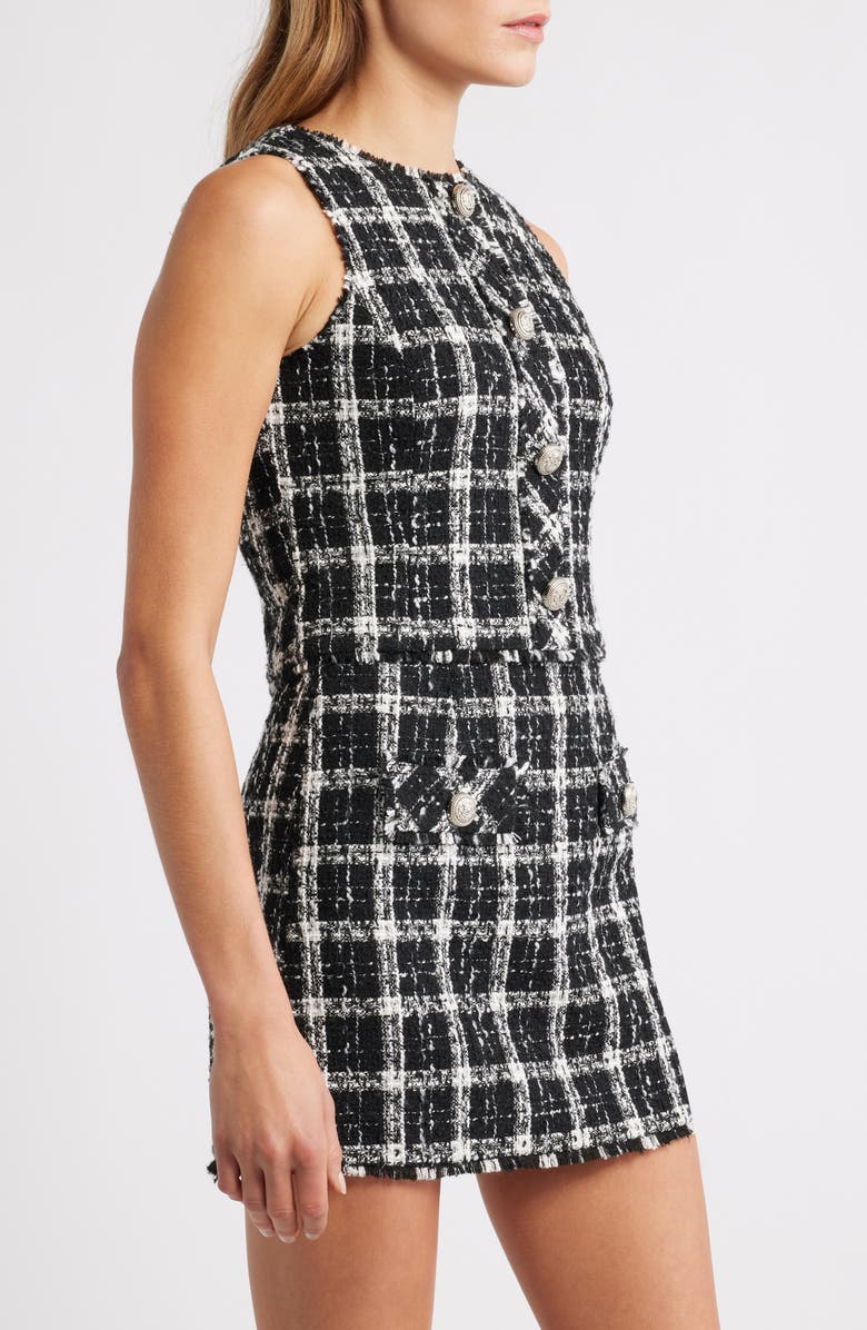 French Connection Windowpane Tweed Crop Top, Alternate, color, Black-White