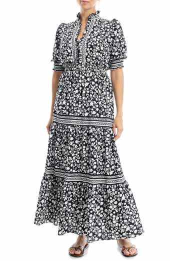 MAX STUDIO Floral Short Sleeve Tiered Maxi Dress