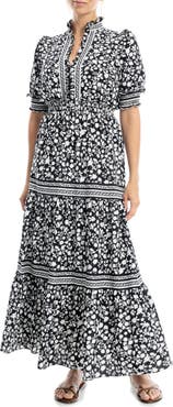MAX STUDIO Floral Short Sleeve Tiered Maxi Dress