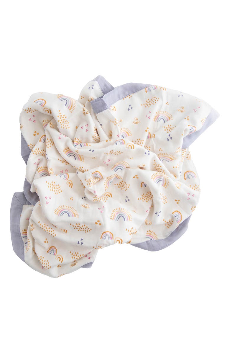 little unicorn Deluxe Muslin Baby Receiving Quilt, Alternate, color, Rainbows Raindrops