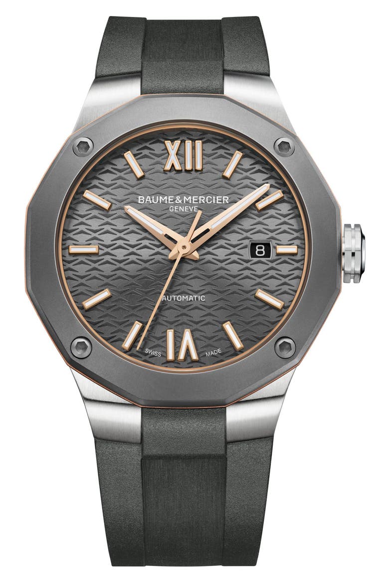 Riviera 10660 Automatic Rubber Strap Watch, 42mm, Main, color, GREY