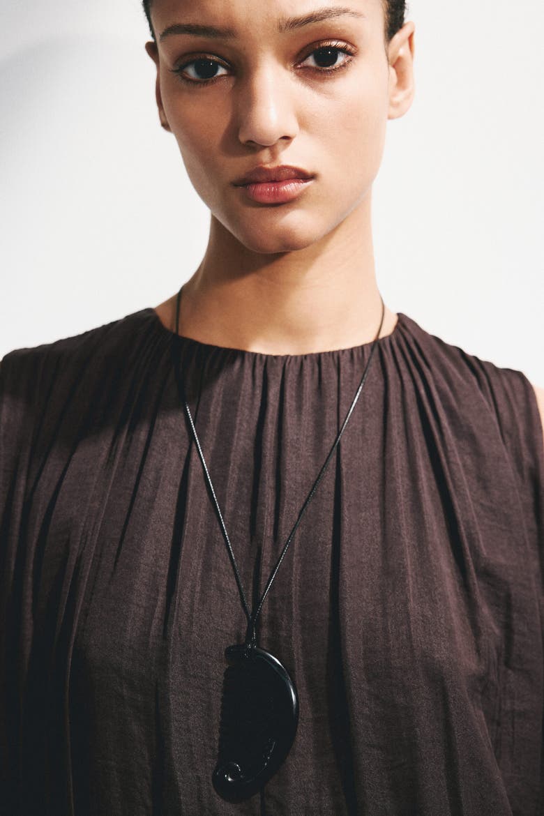 Draped Bubble-hem Dress, Alternate, color, Dark brown
